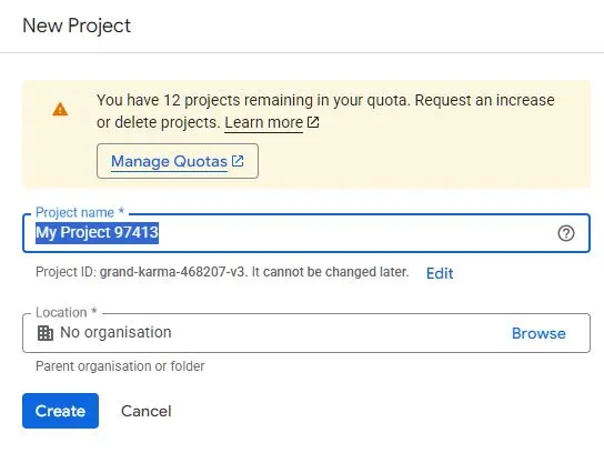 Start by creating a new project in the Google Cloud Console to configure your OAuth client app.