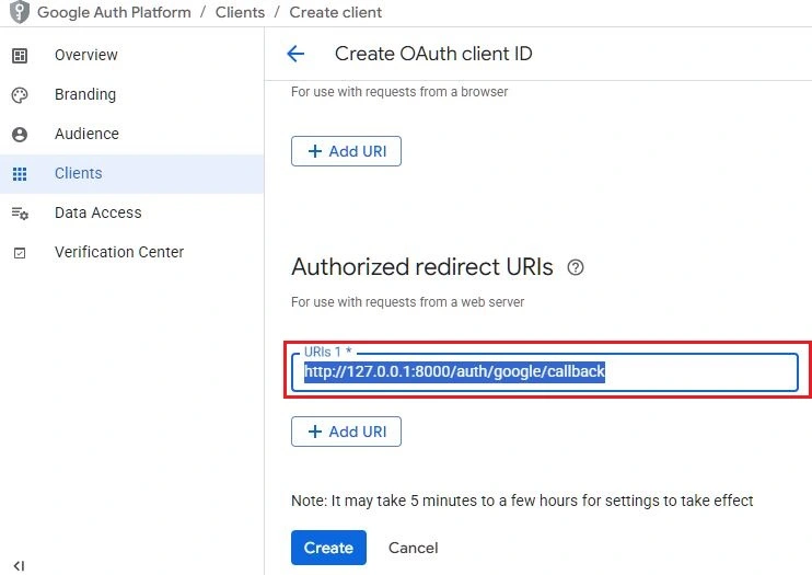 Add Google Authorized Redirect URL