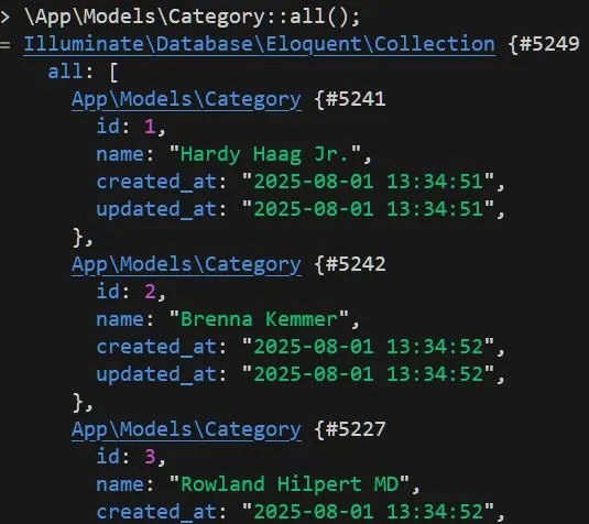 List all records via laravel Tinker.