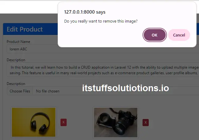 Laravel 12 Multiple Image CRUD Delete Image Alert