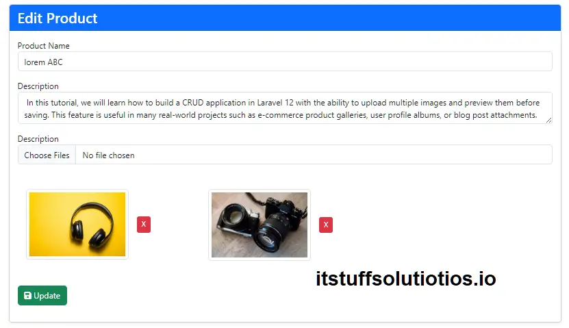 Laravel 12 Multiple Image CRUD Edit Page Preview