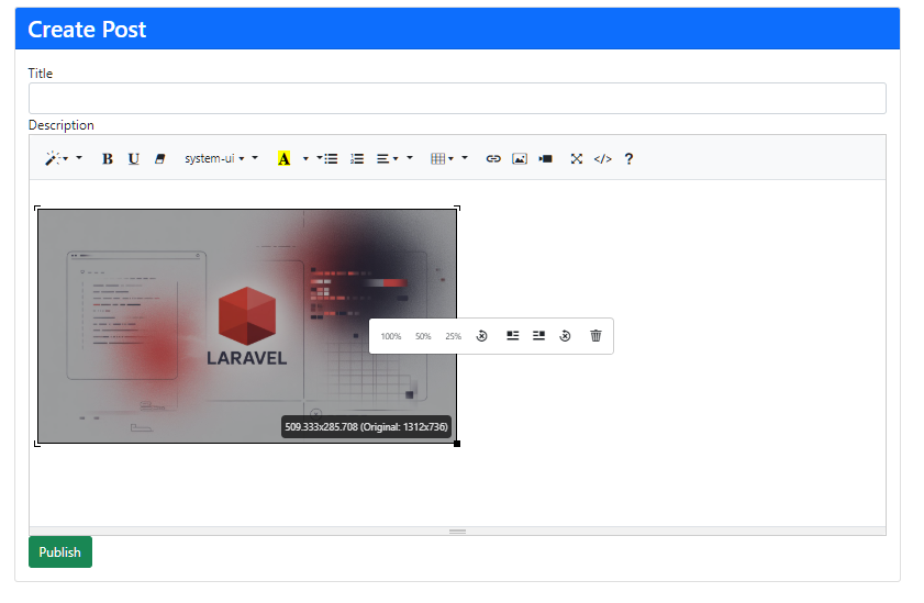 Laravel Summernote Create Post Page