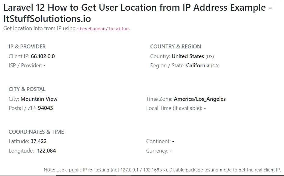 laravel 12 how to get user location from ip address example preview