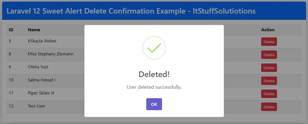 Laravel 12 Sweetalert2 Delete Confirmation Example