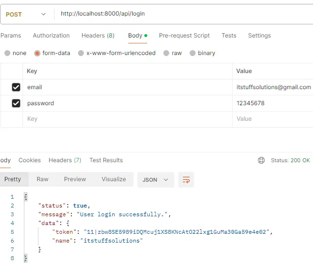 Laravel Sanctum login API