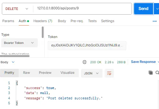 Laravel Passport Delete Post API