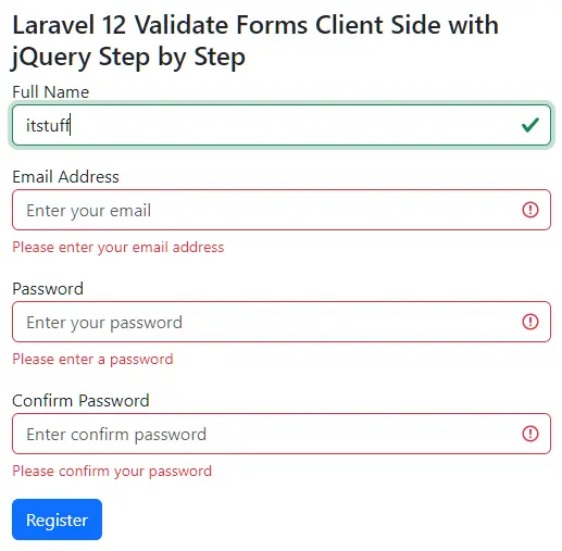 Laravel 12 Validate Forms on Client Side with jQuery Step by Step