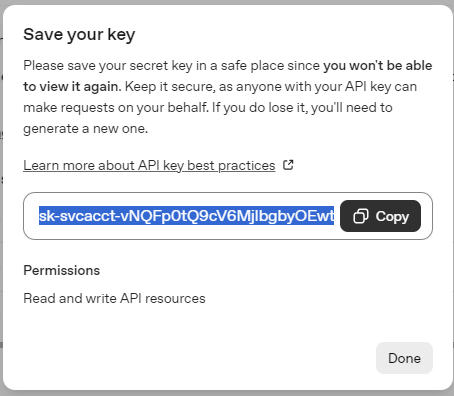 Save Open AI Secret Key