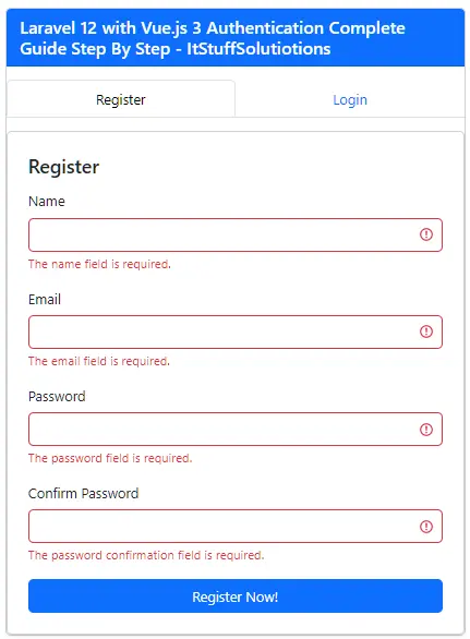 Vue Js Register Form Preview